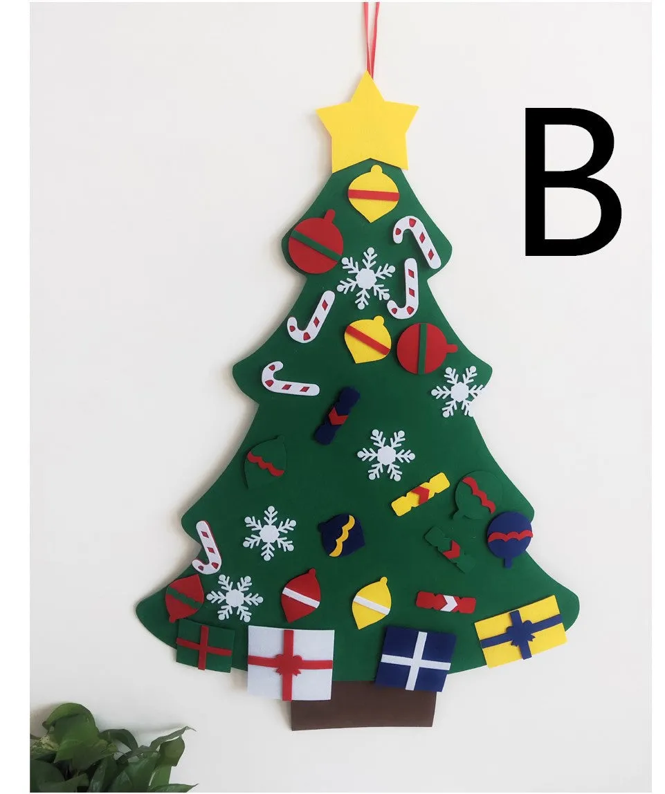 DIY felt Christmas tree multi-layer 3D design 98x70cm with 32 decorations snowflakes Santa reindeer