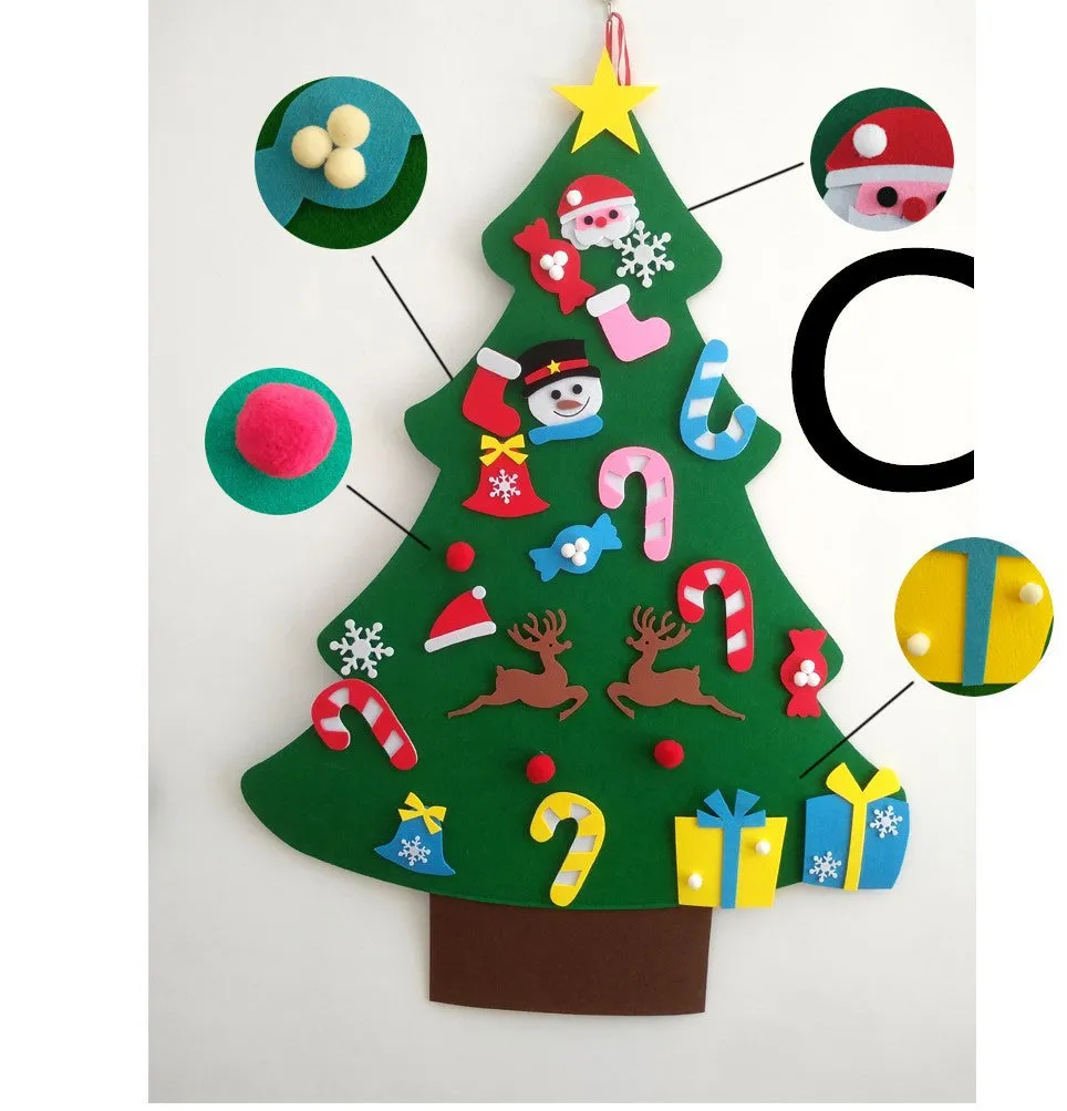 DIY felt Christmas tree multi-layer 3D design 98x70cm with 32 decorations snowflakes Santa reindeer