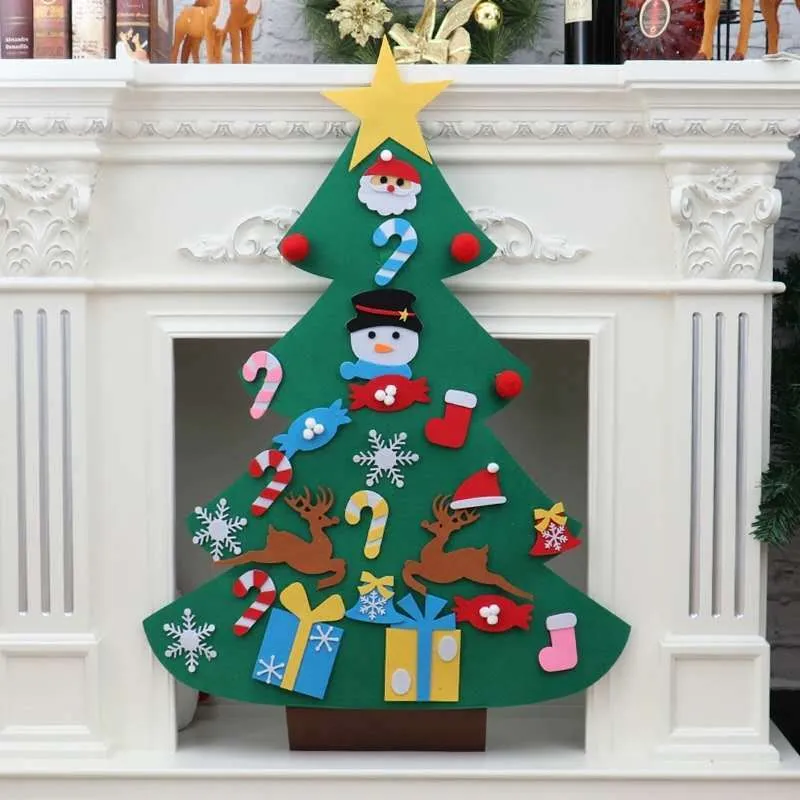DIY felt Christmas tree multi-layer 3D design 98x70cm with 32 decorations snowflakes Santa reindeer