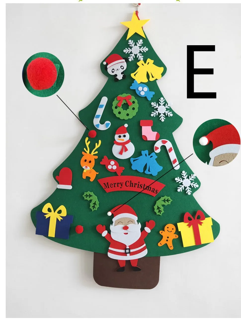 DIY felt Christmas tree multi-layer 3D design 98x70cm with 32 decorations snowflakes Santa reindeer