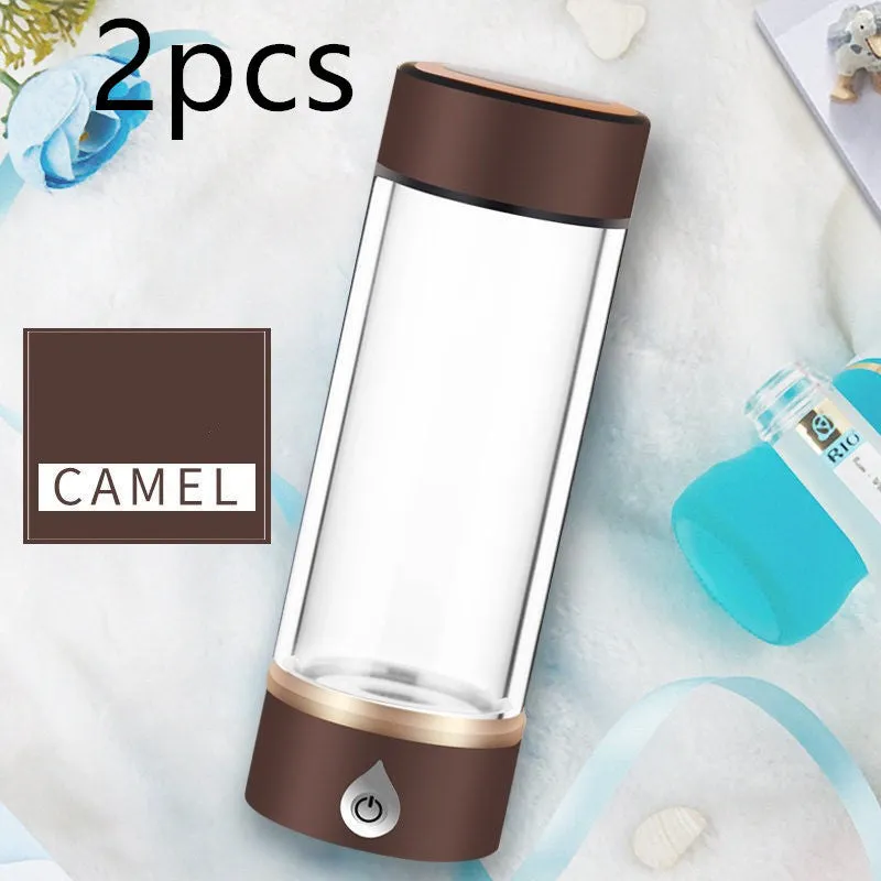 380ml portable hydrogen water ionizer bottle in black with high borosilicate glass body and 22cm height