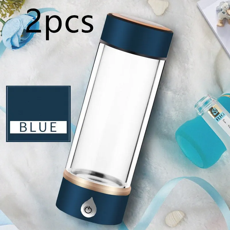 380ml portable hydrogen water ionizer bottle in black with high borosilicate glass body and 22cm height