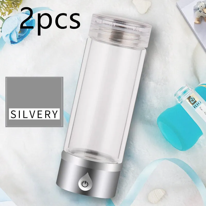 380ml portable hydrogen water ionizer bottle in black with high borosilicate glass body and 22cm height
