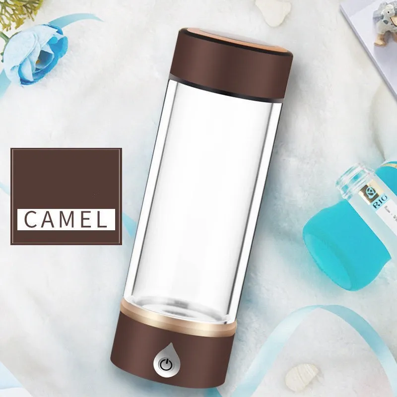 380ml portable hydrogen water ionizer bottle in black with high borosilicate glass body and 22cm height