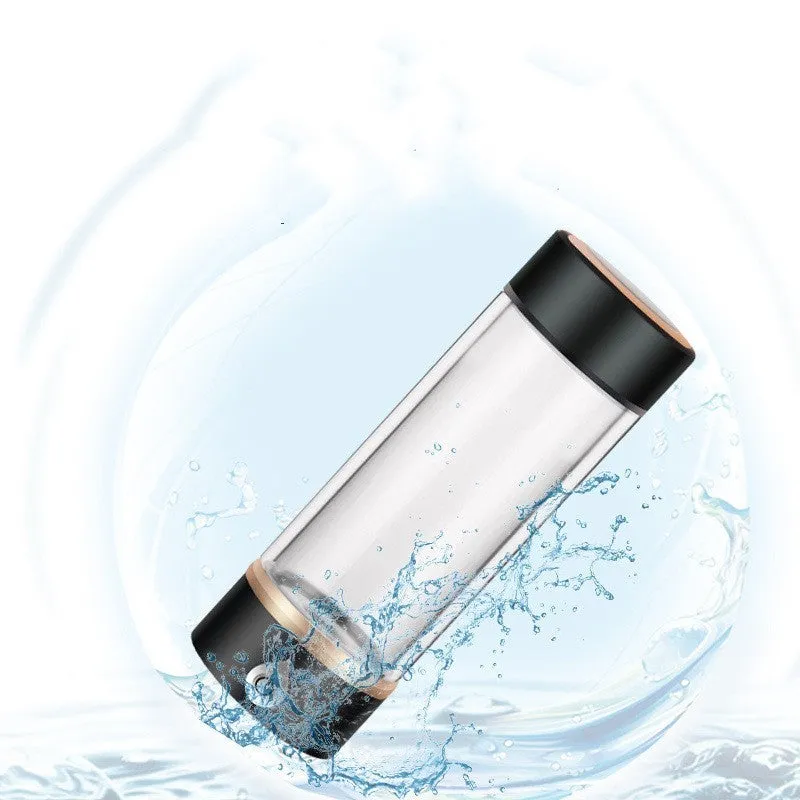 380ml portable hydrogen water ionizer bottle in black with high borosilicate glass body and 22cm height