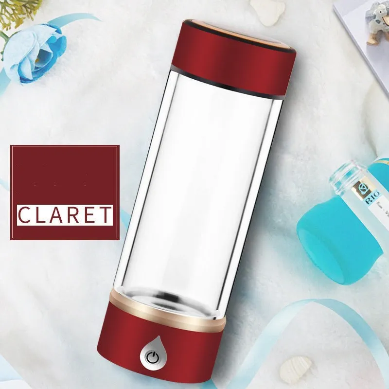 380ml portable hydrogen water ionizer bottle in black with high borosilicate glass body and 22cm height
