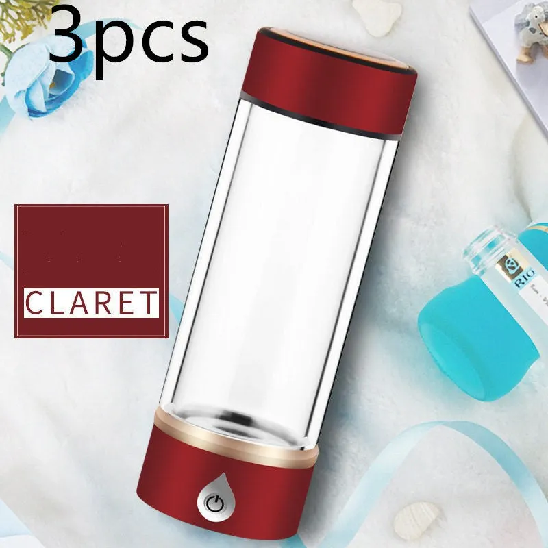 380ml portable hydrogen water ionizer bottle in black with high borosilicate glass body and 22cm height