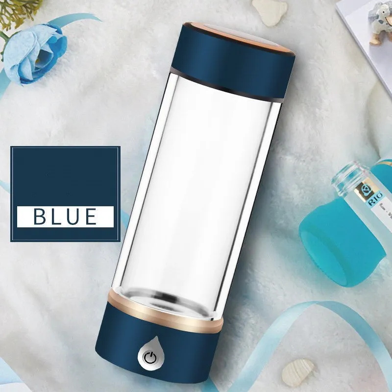 380ml portable hydrogen water ionizer bottle in black with high borosilicate glass body and 22cm height