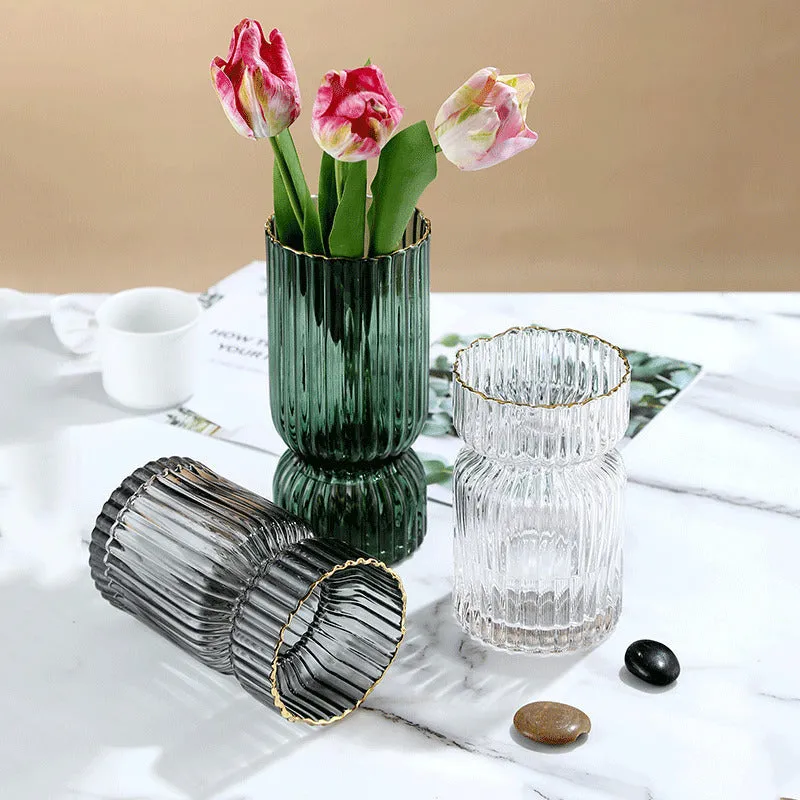 Handmade glass vase with electroplated finish and gold rim in chrysanthemum colour, two sizes available