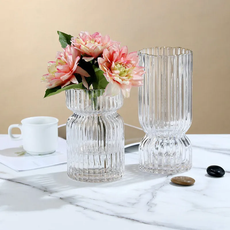 Handmade glass vase with electroplated finish and gold rim in chrysanthemum colour, two sizes available