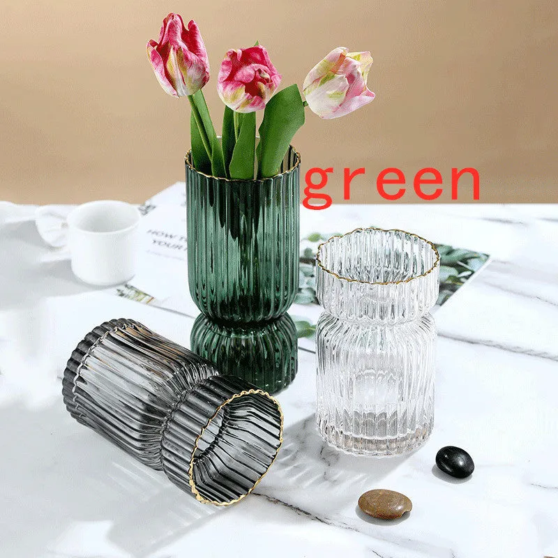 Handmade glass vase with electroplated finish and gold rim in chrysanthemum colour, two sizes available