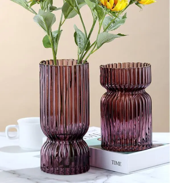 Handmade glass vase with electroplated finish and gold rim in chrysanthemum colour, two sizes available