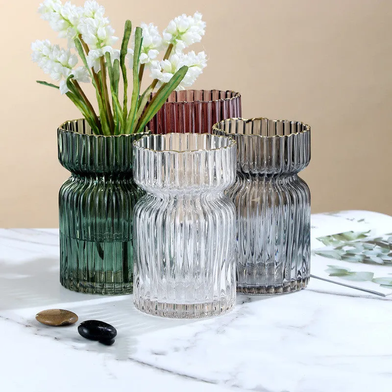 Handmade glass vase with electroplated finish and gold rim in chrysanthemum colour, two sizes available