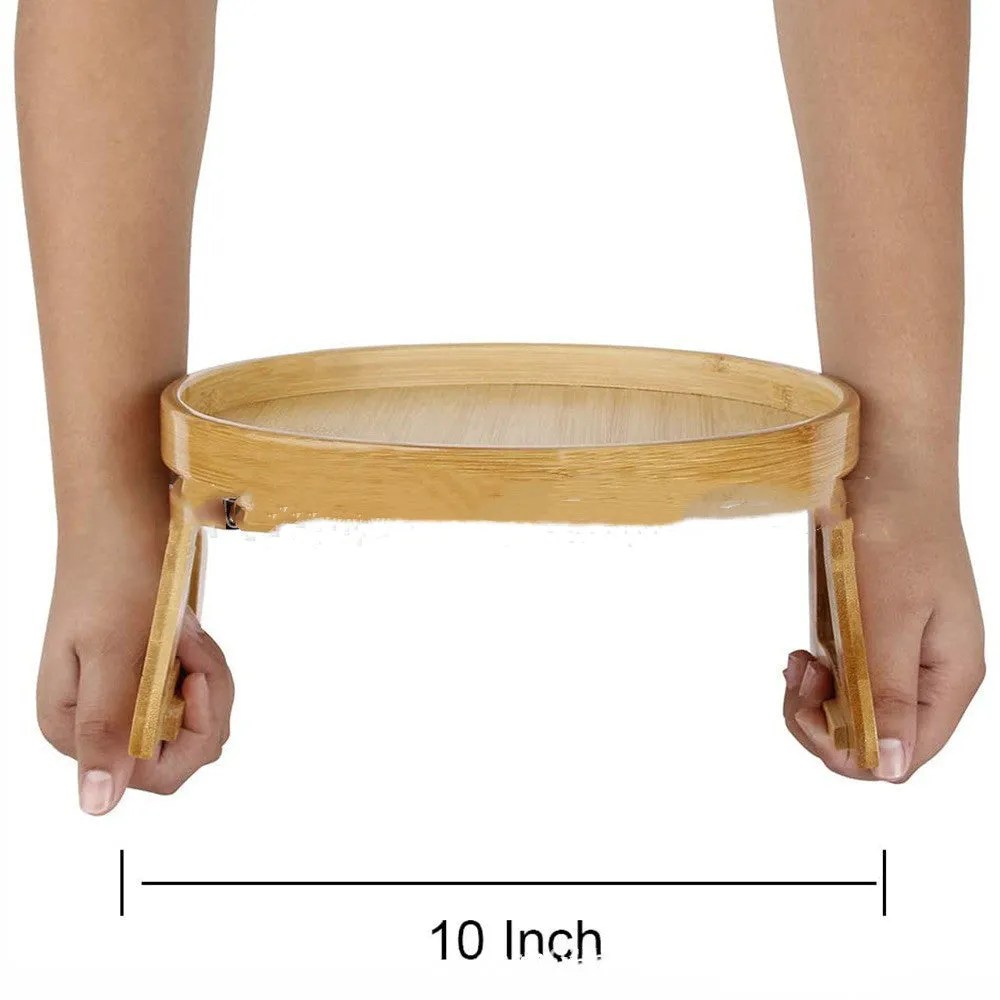 Wooden clip-on sofa armrest tray with carved surface in bamboo original colour