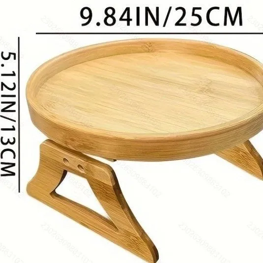 Wooden clip-on sofa armrest tray with carved surface in bamboo original colour
