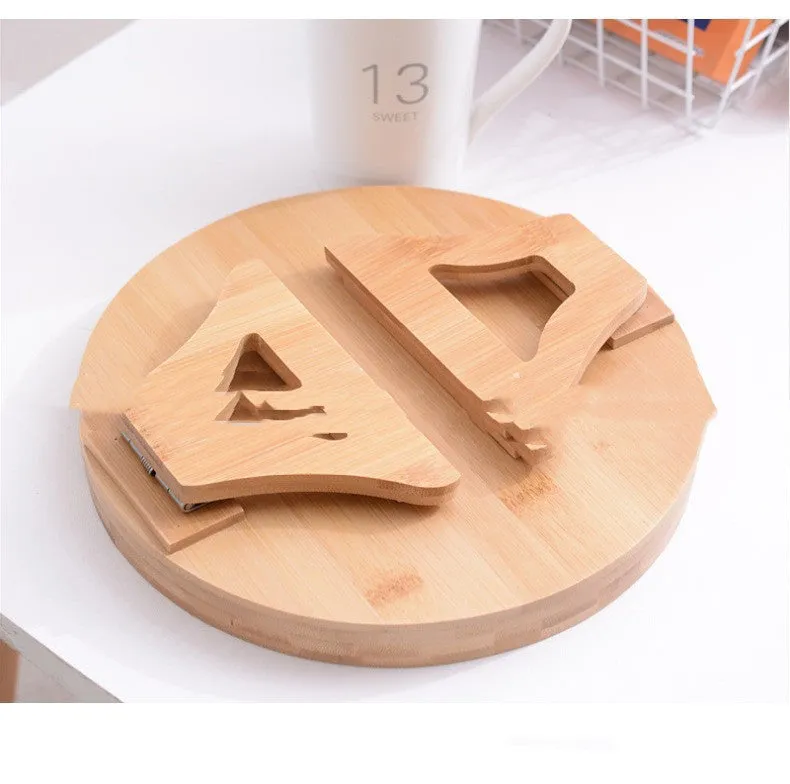Wooden clip-on sofa armrest tray with carved surface in bamboo original colour