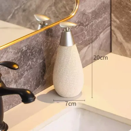 Japanese retro ceramic shower gel bottle with brushed finish in white colour, pump dispenser for bathroom use