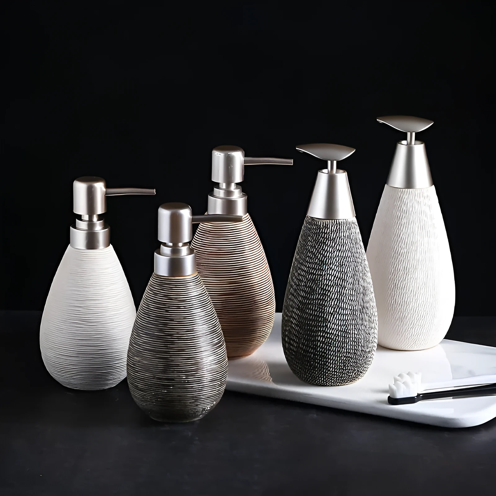 Japanese retro ceramic shower gel bottle with brushed finish in white colour, pump dispenser for bathroom use