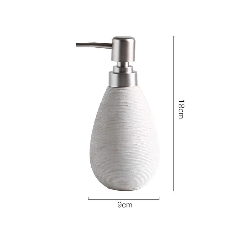 Japanese retro ceramic shower gel bottle with brushed finish in white colour, pump dispenser for bathroom use