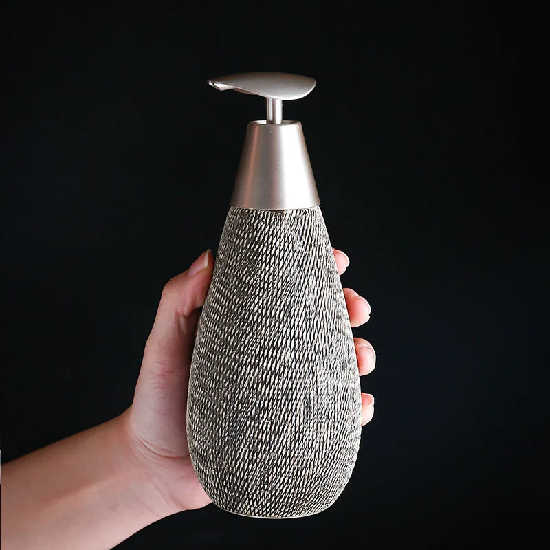Japanese retro ceramic shower gel bottle with brushed finish in white colour, pump dispenser for bathroom use