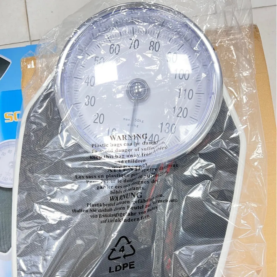 Large black mechanical body weight scale with dial pointer and 47cm platform