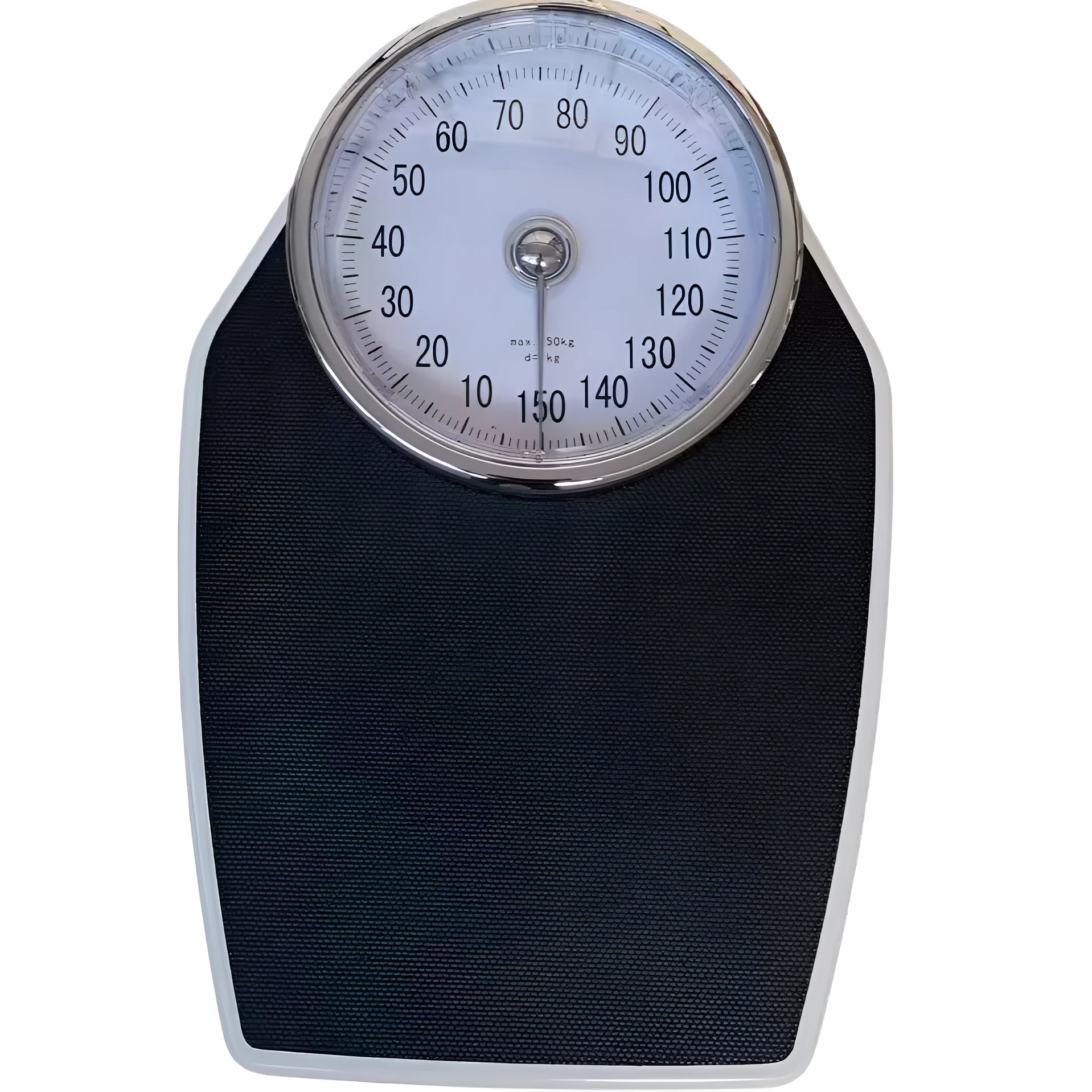 Large black mechanical body weight scale with dial pointer and 47cm platform