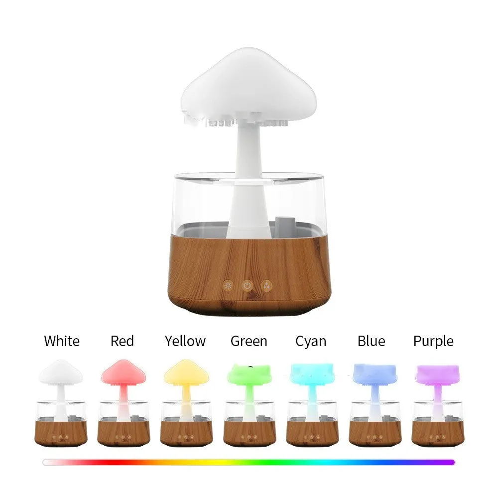 Ultrasonic atomising humidifier wood grain finish cloud and rain mist seven colour light USB power 0.5L tank