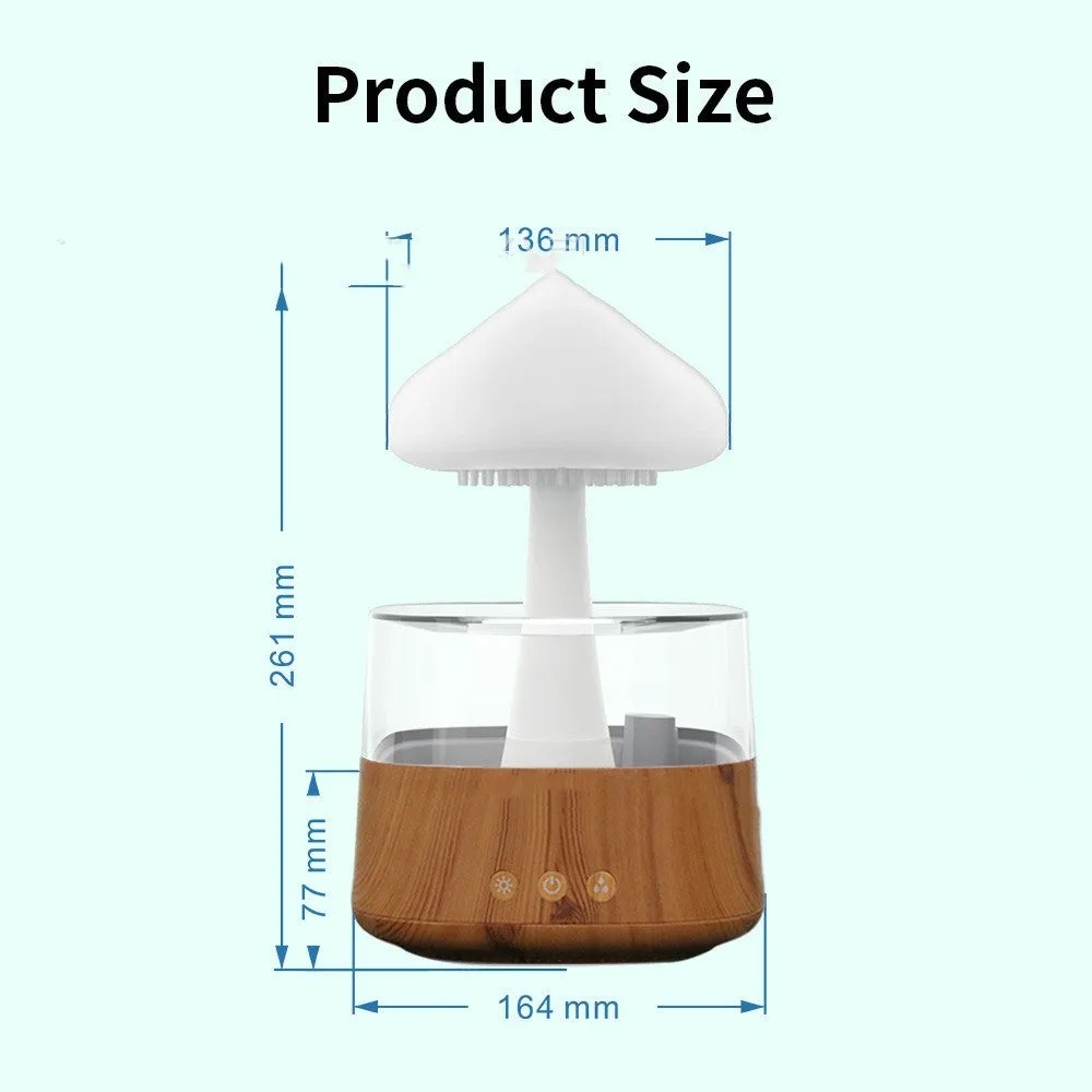 Ultrasonic atomising humidifier wood grain finish cloud and rain mist seven colour light USB power 0.5L tank