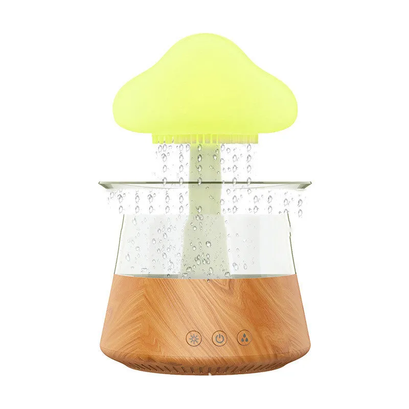 Ultrasonic atomising humidifier wood grain finish cloud and rain mist seven colour light USB power 0.5L tank