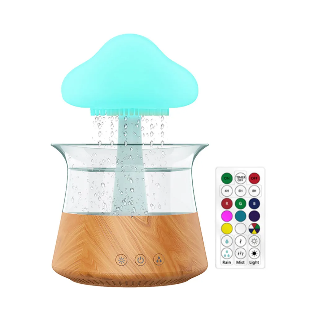 Ultrasonic atomising humidifier wood grain finish cloud and rain mist seven colour light USB power 0.5L tank