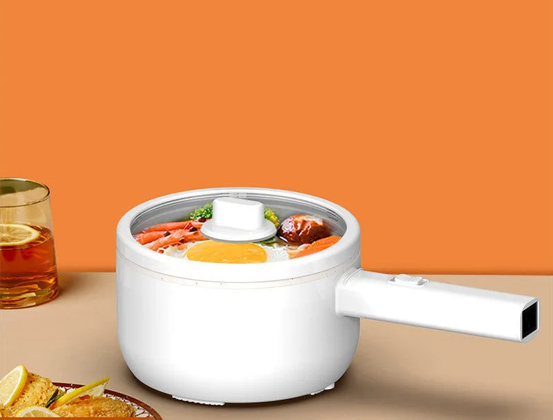 20cm multifunctional electric cooker with non-stick pot, plastic body, and glass lid on a table