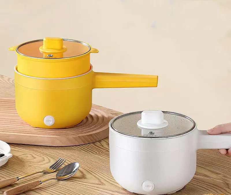 20cm multifunctional electric cooker with non-stick pot, plastic body, and glass lid on a table