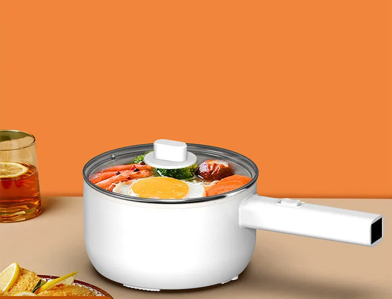 20cm multifunctional electric cooker with non-stick pot, plastic body, and glass lid on a table