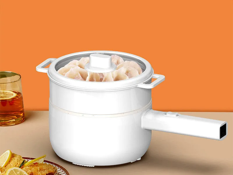 20cm multifunctional electric cooker with non-stick pot, plastic body, and glass lid on a table