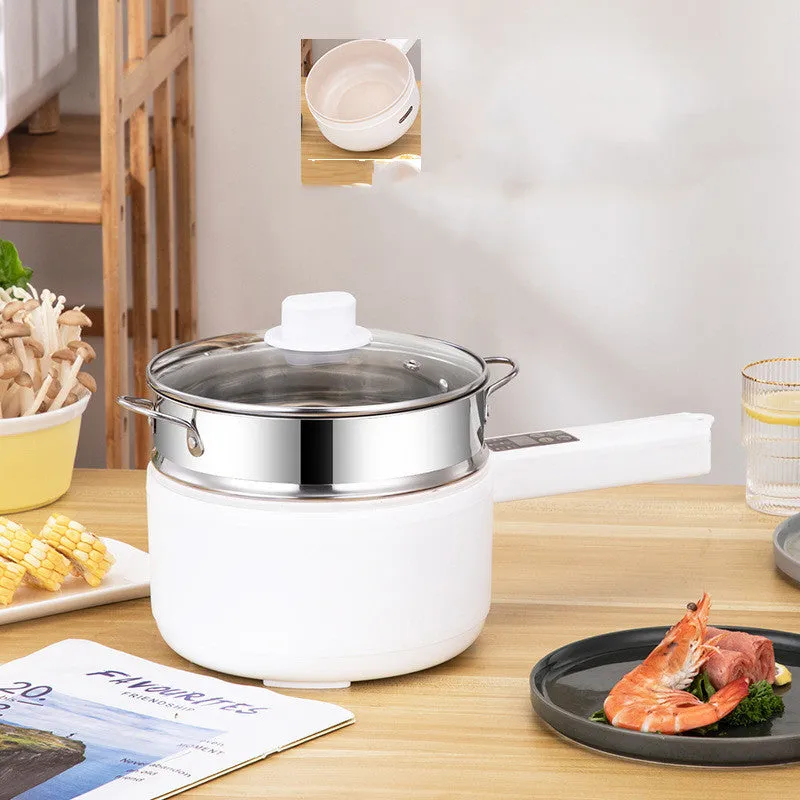 20cm multifunctional electric cooker with non-stick pot, plastic body, and glass lid on a table