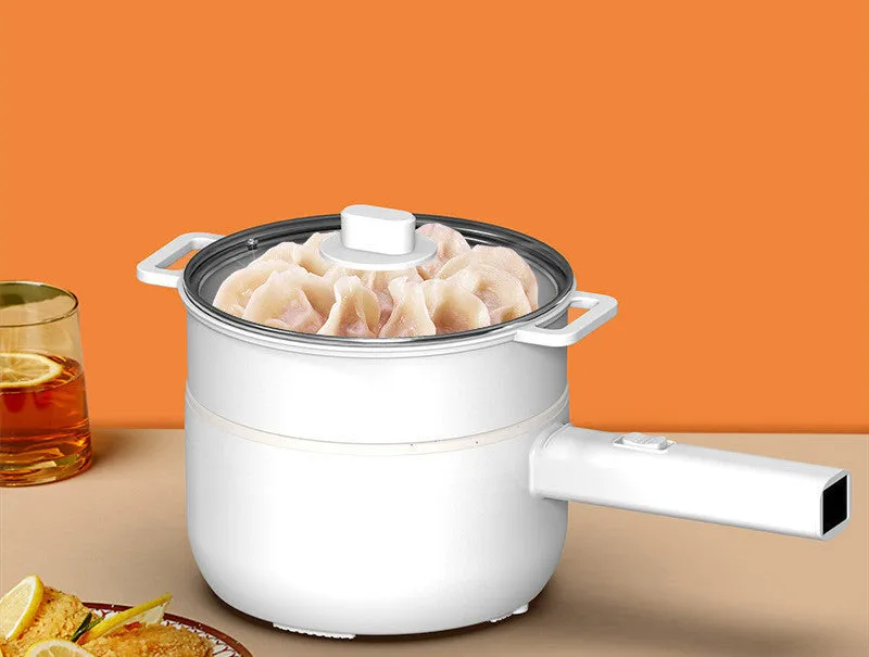 20cm multifunctional electric cooker with non-stick pot, plastic body, and glass lid on a table