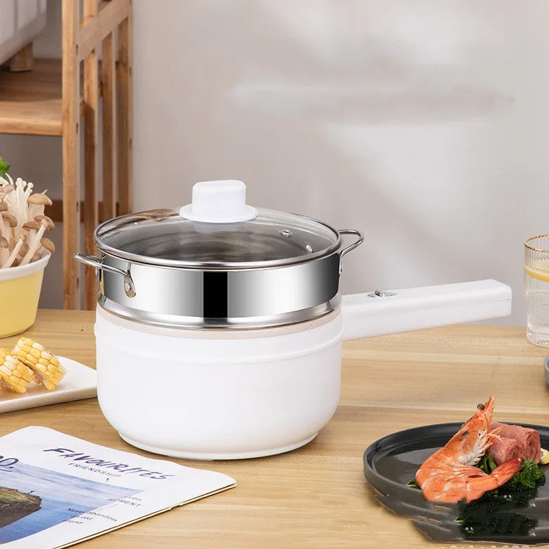 20cm multifunctional electric cooker with non-stick pot, plastic body, and glass lid on a table