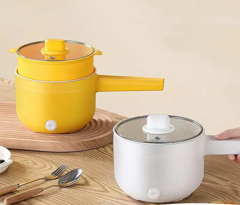 20cm multifunctional electric cooker with non-stick pot, plastic body, and glass lid on a table
