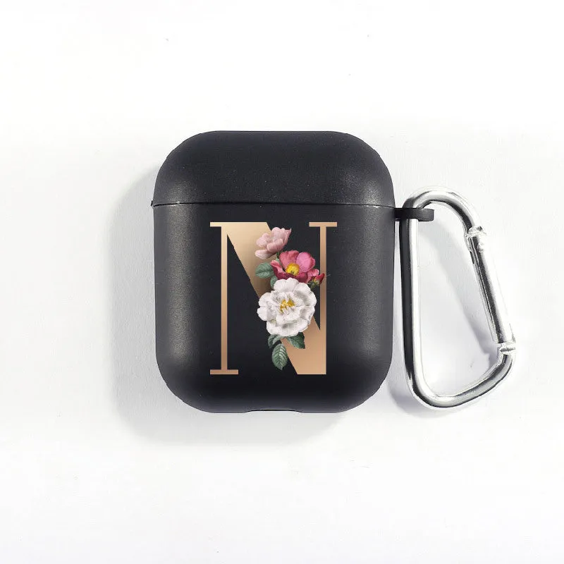 Matte black silicone alphabet AirPods case with dust plug, impact-resistant and anti-fingerprint surface