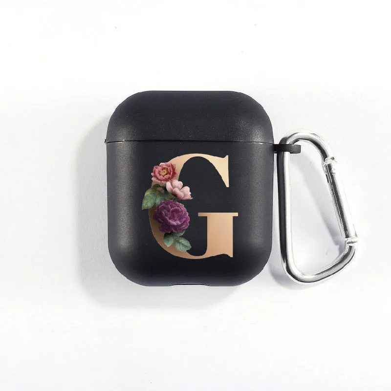Matte black silicone alphabet AirPods case with dust plug, impact-resistant and anti-fingerprint surface