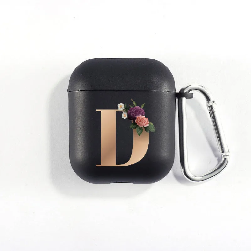 Matte black silicone alphabet AirPods case with dust plug, impact-resistant and anti-fingerprint surface