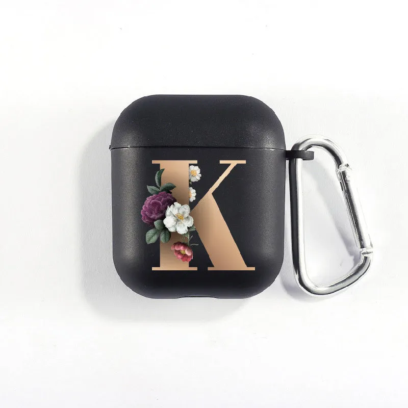 Matte black silicone alphabet AirPods case with dust plug, impact-resistant and anti-fingerprint surface