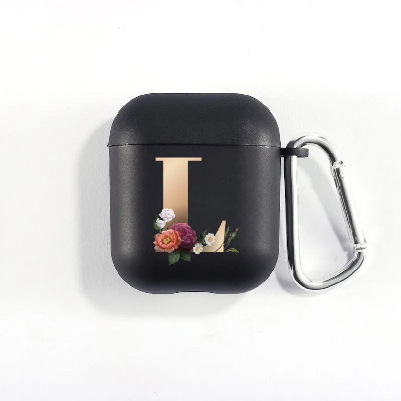 Matte black silicone alphabet AirPods case with dust plug, impact-resistant and anti-fingerprint surface