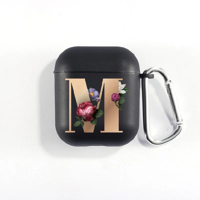Matte black silicone alphabet AirPods case with dust plug, impact-resistant and anti-fingerprint surface