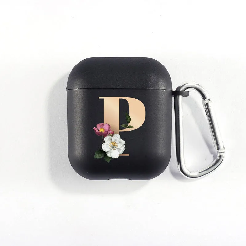 Matte black silicone alphabet AirPods case with dust plug, impact-resistant and anti-fingerprint surface