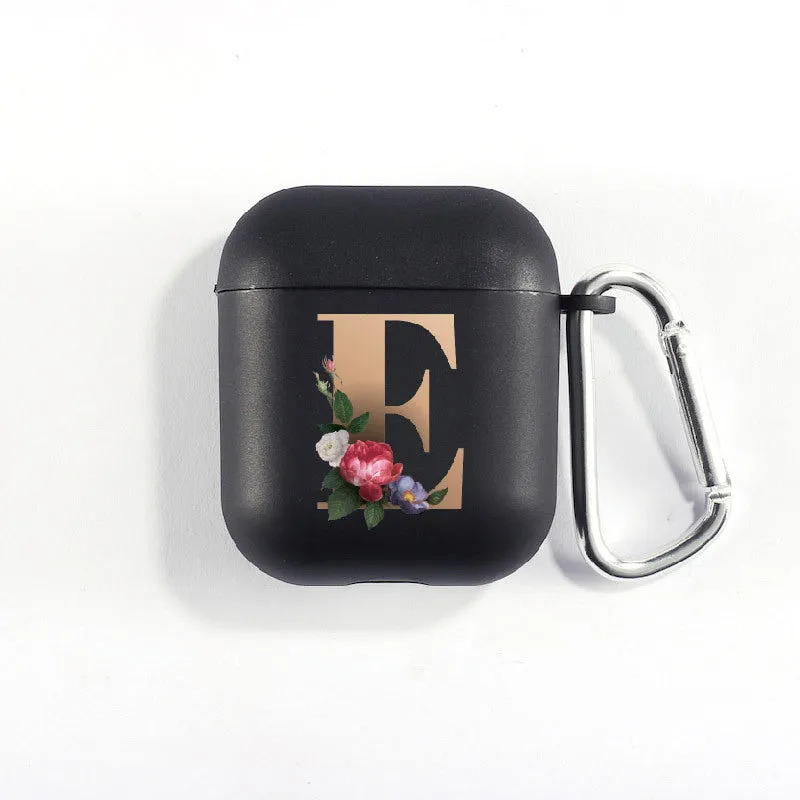 Matte black silicone alphabet AirPods case with dust plug, impact-resistant and anti-fingerprint surface