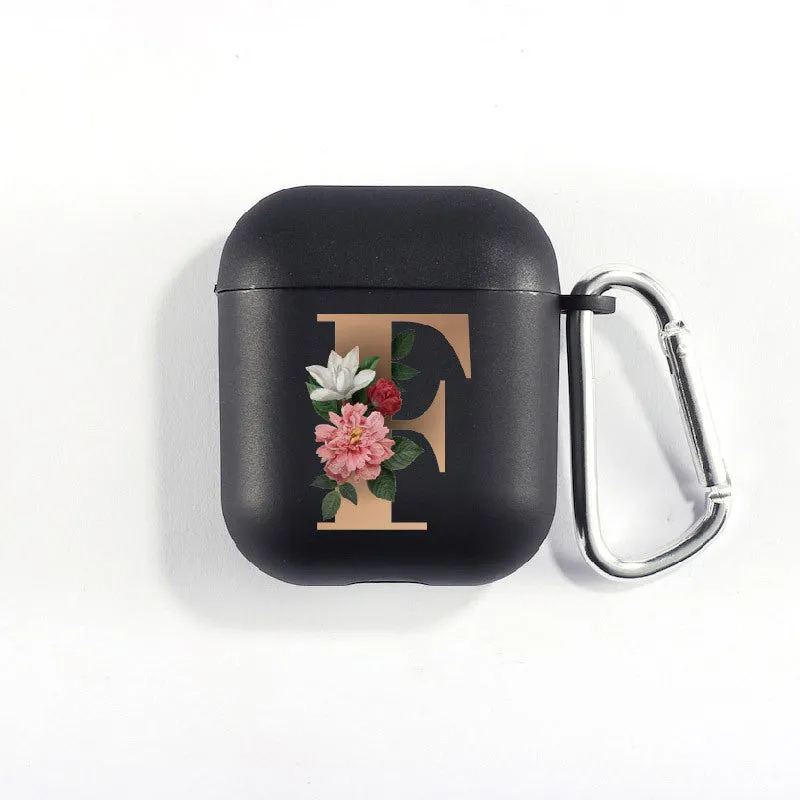Matte black silicone alphabet AirPods case with dust plug, impact-resistant and anti-fingerprint surface