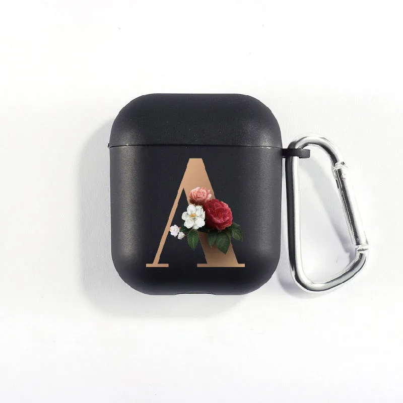 Matte black silicone alphabet AirPods case with dust plug, impact-resistant and anti-fingerprint surface