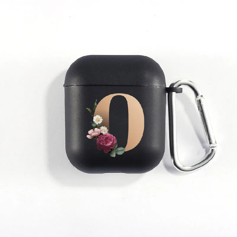 Matte black silicone alphabet AirPods case with dust plug, impact-resistant and anti-fingerprint surface