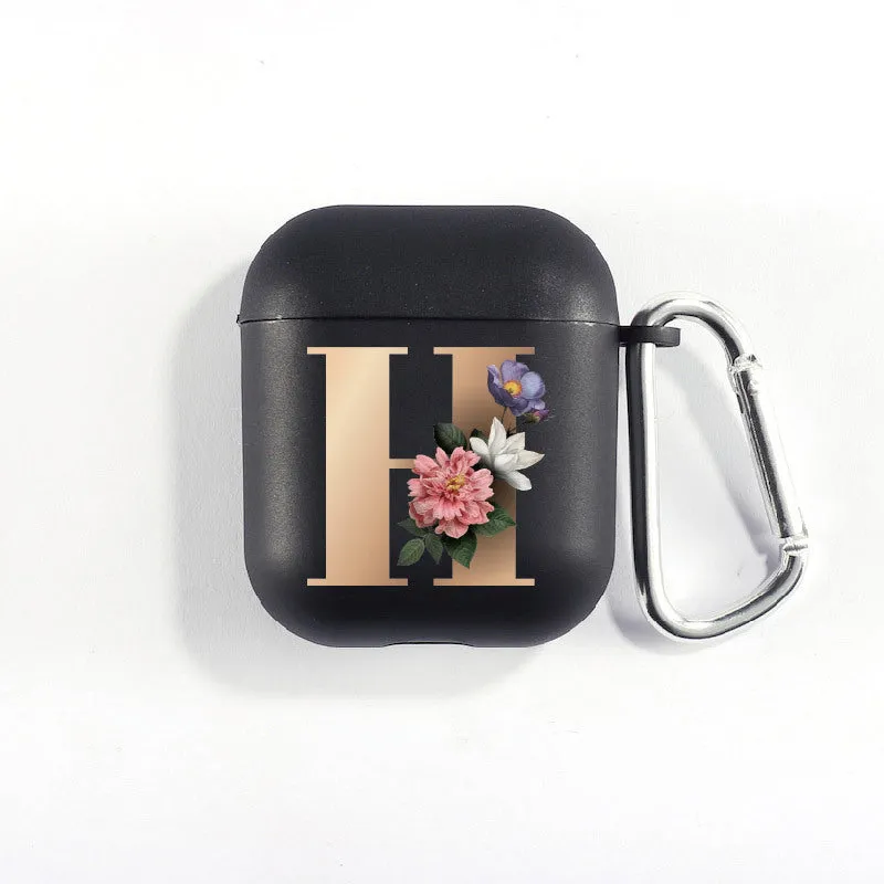 Matte black silicone alphabet AirPods case with dust plug, impact-resistant and anti-fingerprint surface